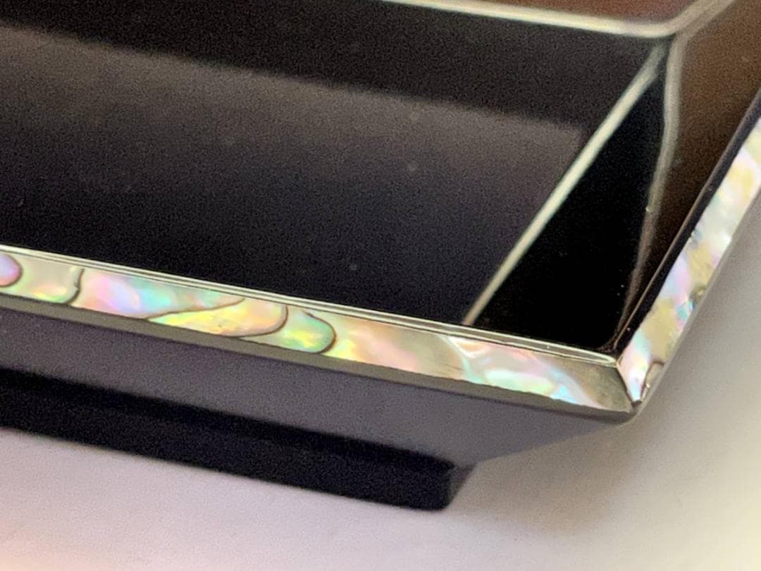 盆■黒塗螺鈿 青貝 四方盆 干菓子器 漆工芸 本漆 漆器 共箱 お茶道具 骨董品