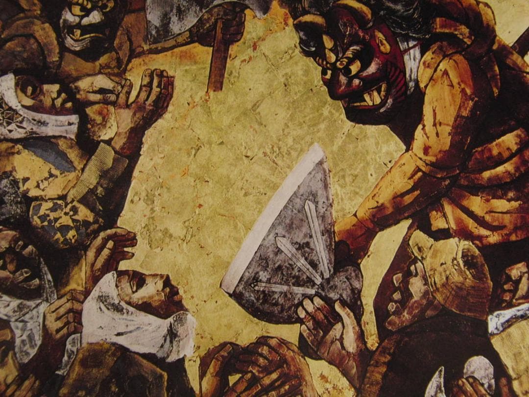 大森運夫、「山の夜神楽」、希少な画集の額装画、オーダーマット付・日本製新品額入り