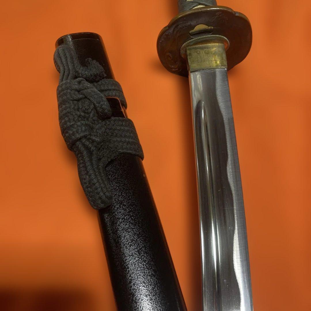 居合刀(刀袋付) 濃緑柄 竹笹木瓜鍔 黒梨地呂鞘