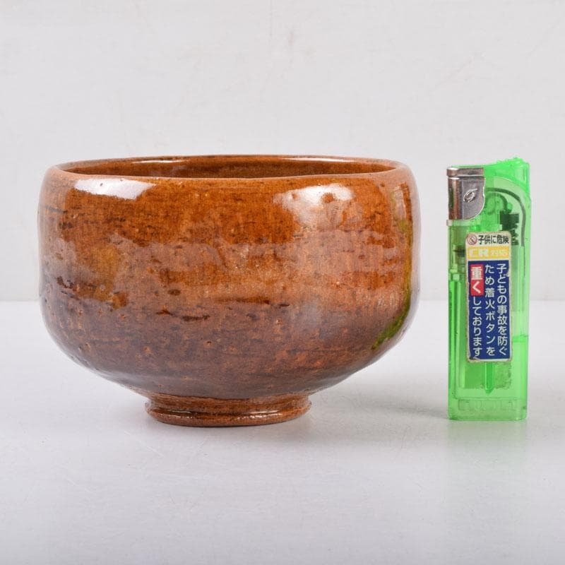 茶道具　大樋焼　中村長阿弥造　飴釉　大樋茶碗　共布共箱　V　8525