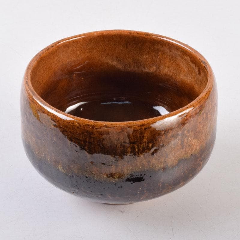 茶道具　大樋焼　中村長阿弥造　飴釉　大樋茶碗　共布共箱　V　8525