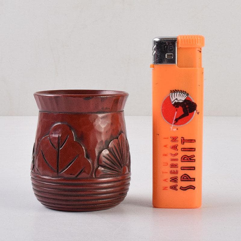 佐藤宗岳　鎌倉彫　花葉文　楊枝入　共箱　V　R9253