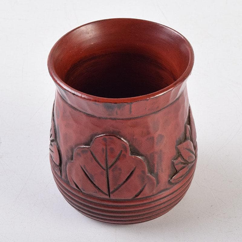 佐藤宗岳　鎌倉彫　花葉文　楊枝入　共箱　V　R9253