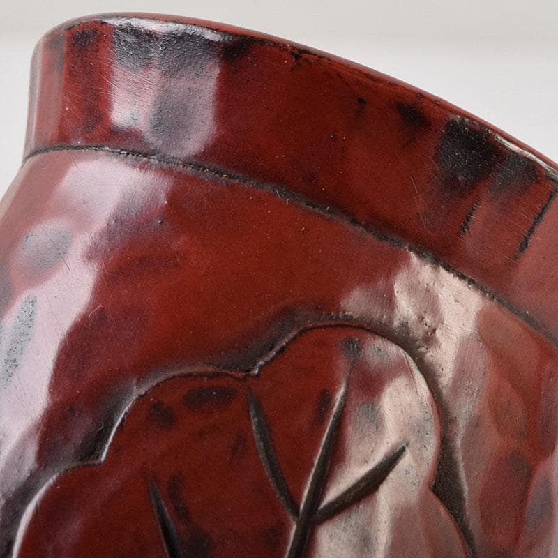 佐藤宗岳　鎌倉彫　花葉文　楊枝入　共箱　V　R9253