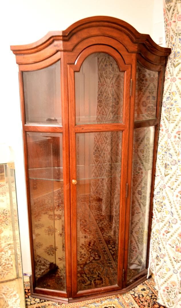 引き取り限定　花梨無垢 三面ガラス キャビネット　家具アンティーク