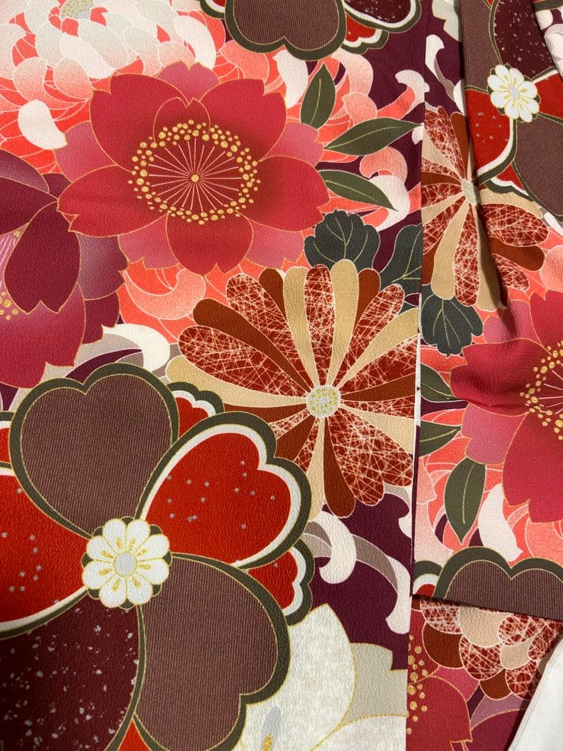 赤系花柄着物 3歳女の子 被布セット