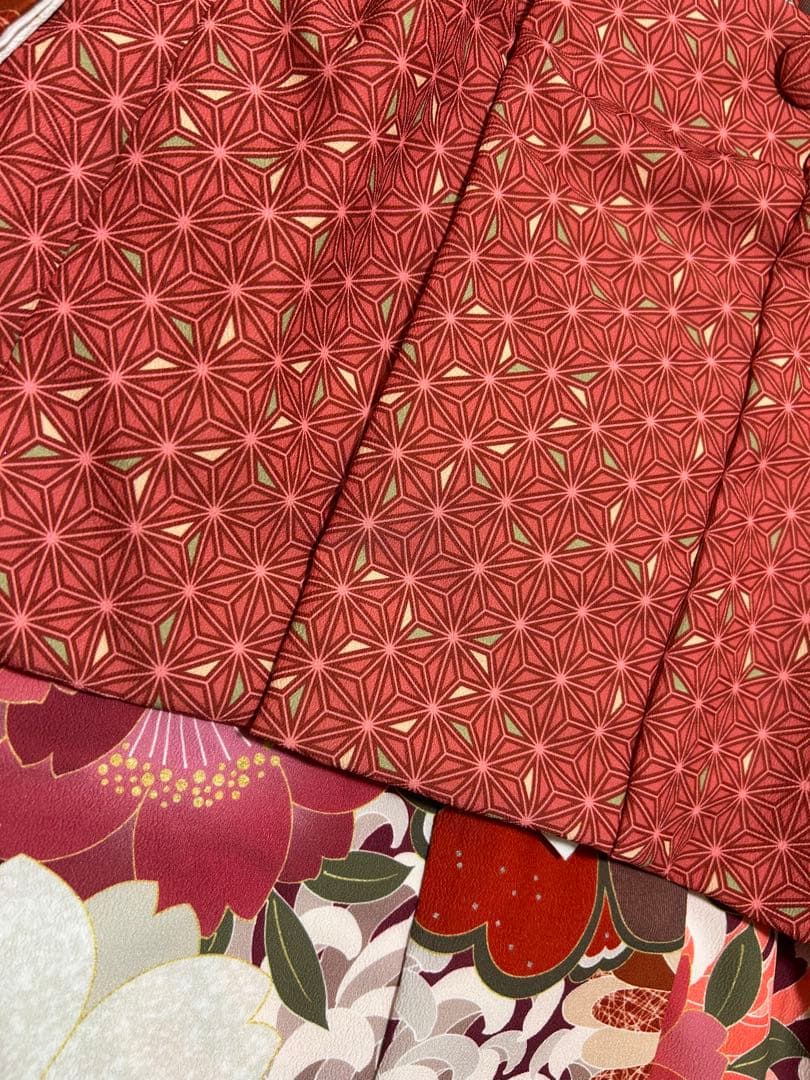 赤系花柄着物 3歳女の子 被布セット