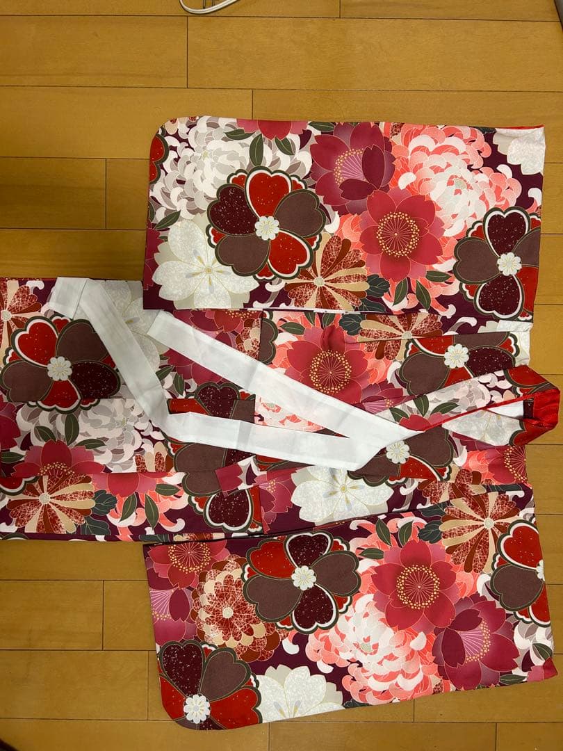 赤系花柄着物 3歳女の子 被布セット