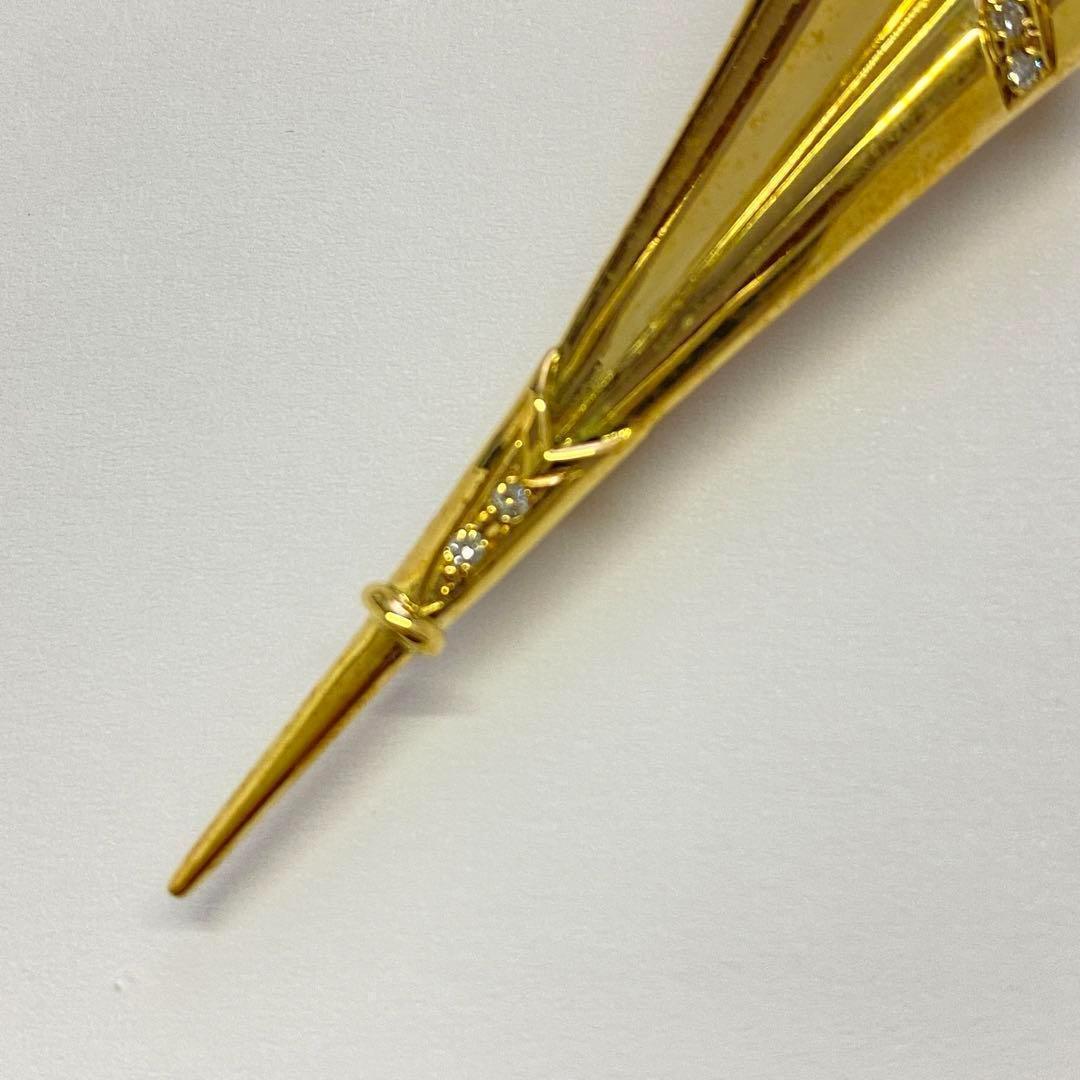 K18 ダイヤモンドブローチ　D0.08ct　6.7ｇ　傘モチーフ　アンブレラ