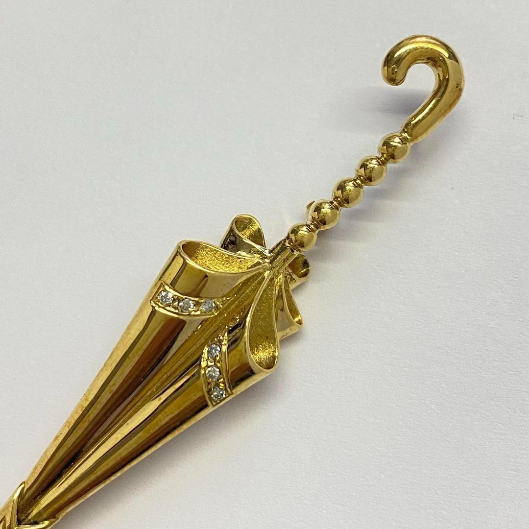 K18 ダイヤモンドブローチ　D0.08ct　6.7ｇ　傘モチーフ　アンブレラ