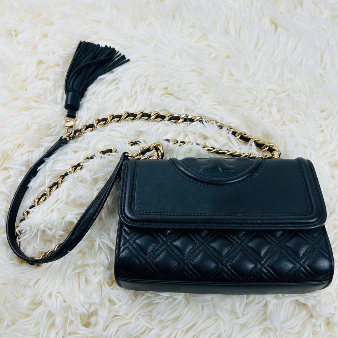 トリーバーチ＊キルティング クロスボディ ゴールドチェーン レザーブラック