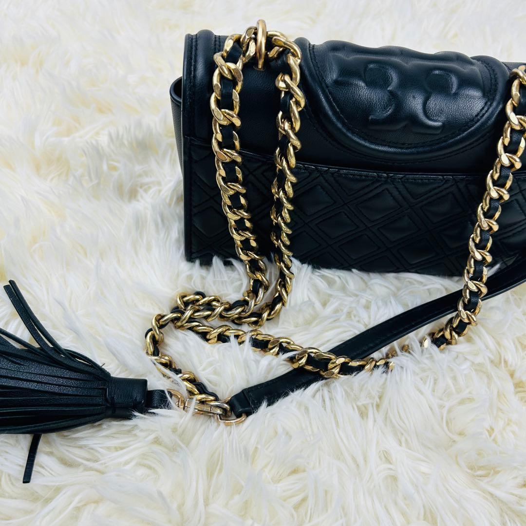 トリーバーチ＊キルティング クロスボディ ゴールドチェーン レザーブラック