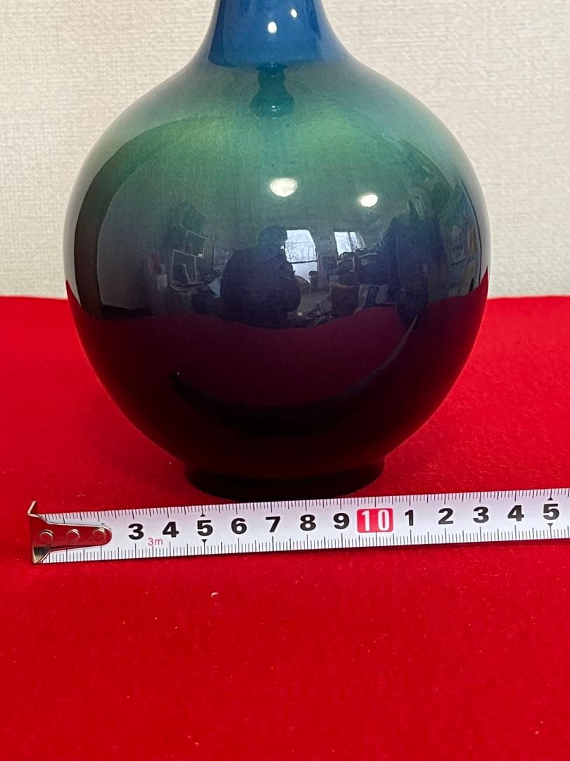 【特価】柳雨軒 三代 人間国宝 徳田八十吉（正彦銘）碧明釉 花生 T254