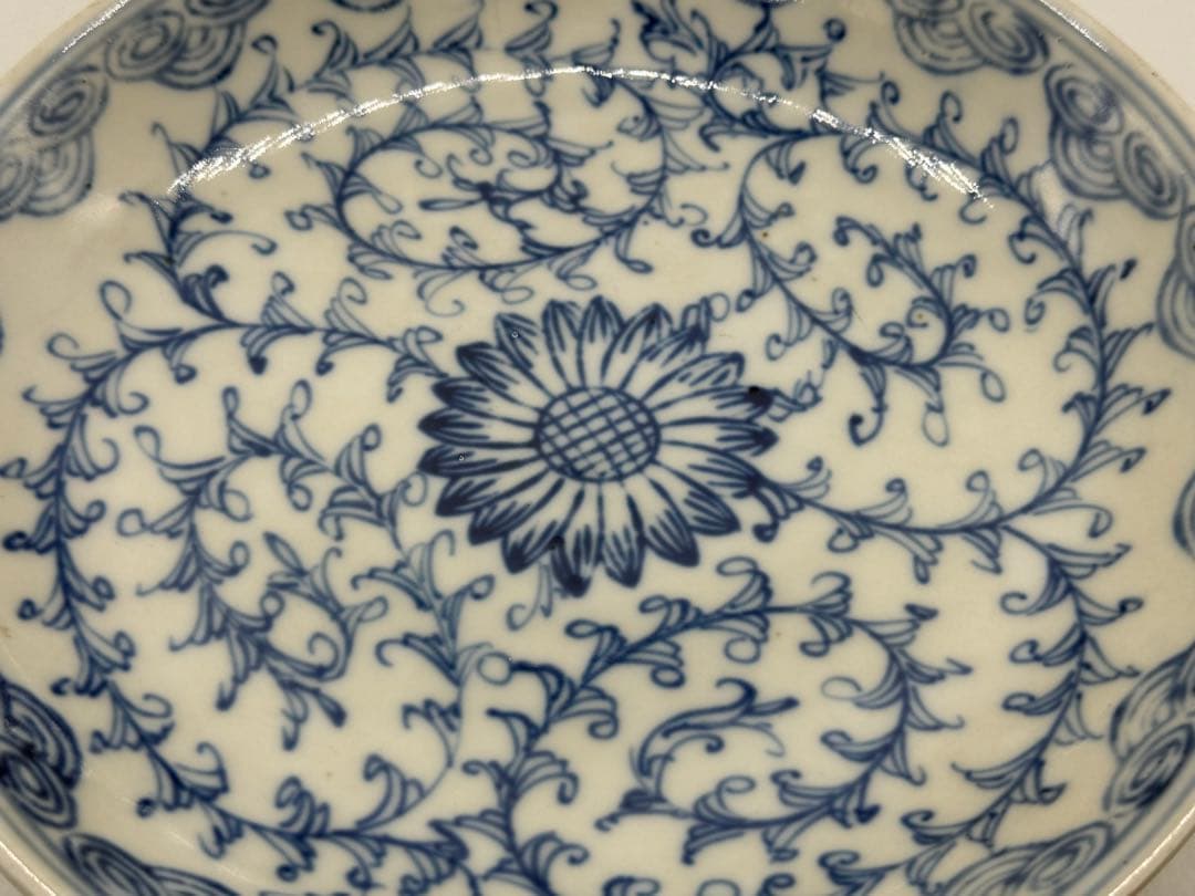 中国　染付　花卉紋高台皿　送料込み260122