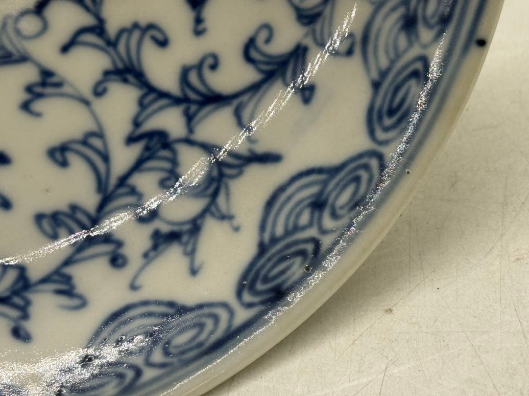 中国　染付　花卉紋高台皿　送料込み260122