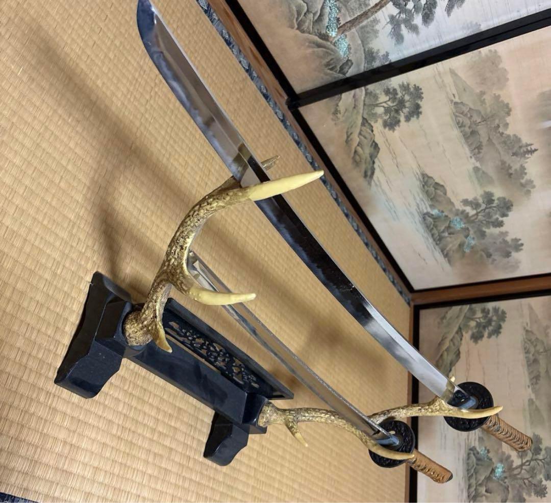 模造刀　刀装具　日本刀　居合刀　鹿の角 鹿角置台セット