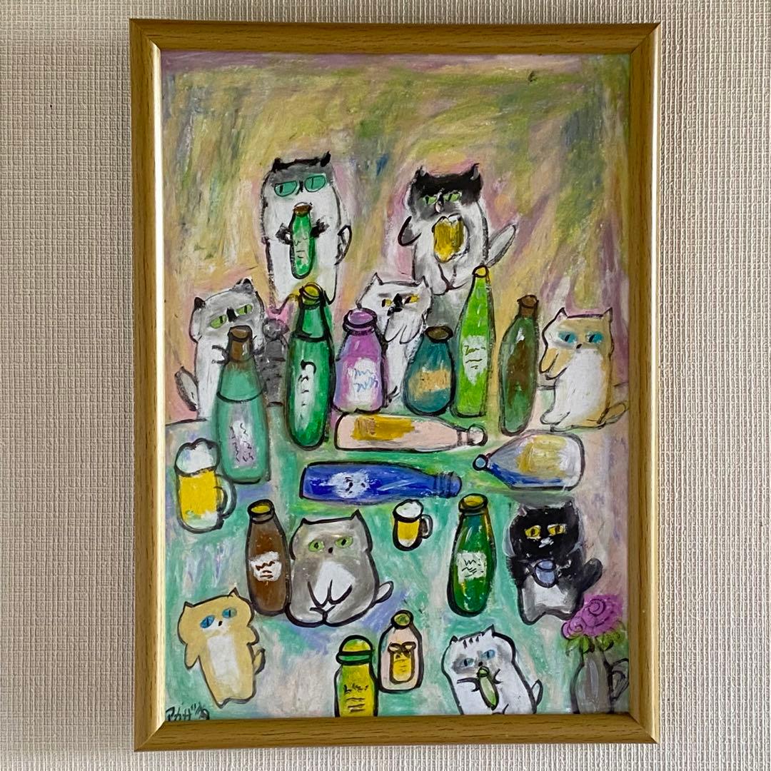 絵画。壁掛け絵原画手描き【楽しいビールパーティー】01