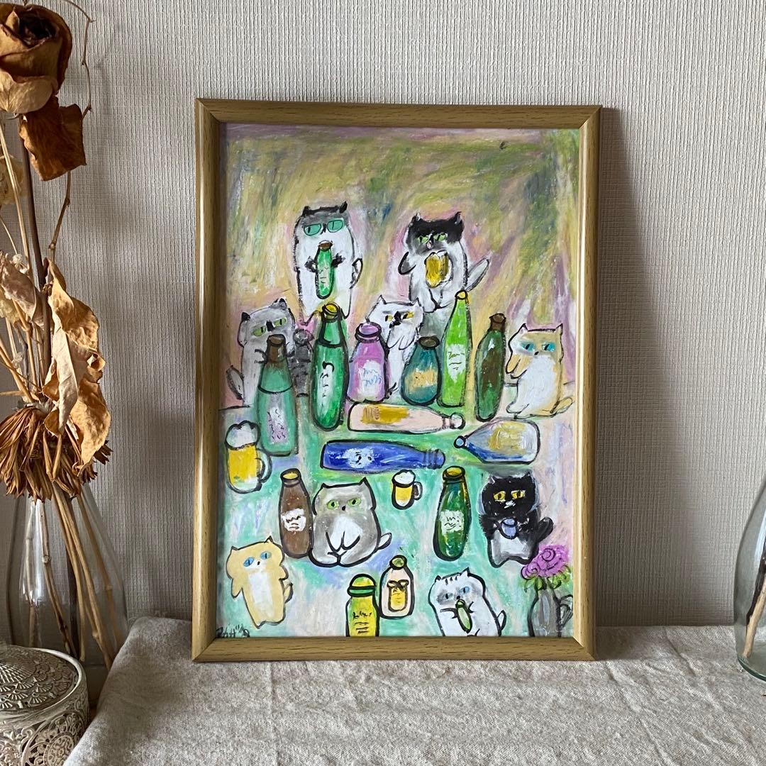 絵画。壁掛け絵原画手描き【楽しいビールパーティー】01