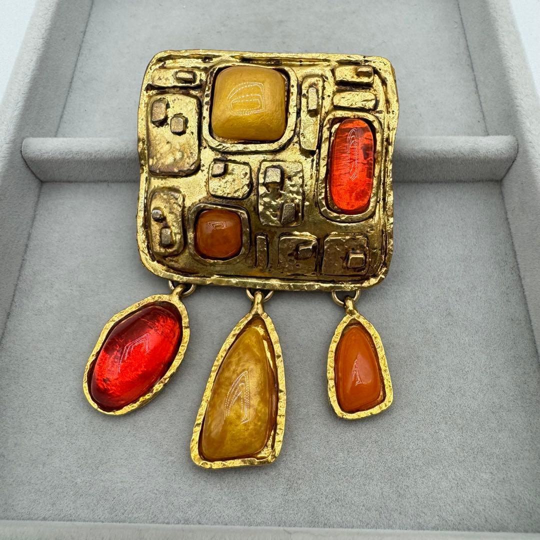 【ヴィンテージ】christian lacroix ブローチ　ゴールド　ストーン