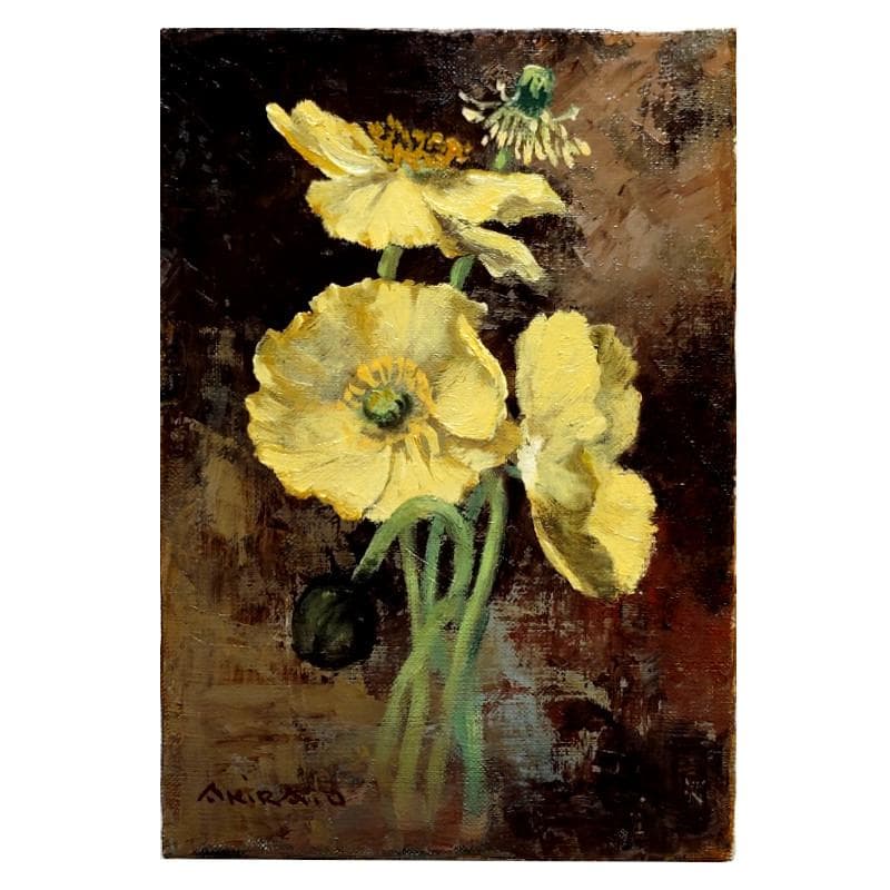 ☆ 内田 晃 ☆「黄色いポピー」油絵　SM　未使用額！