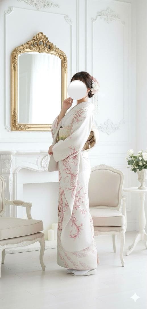 振袖 白地にピンクの花柄