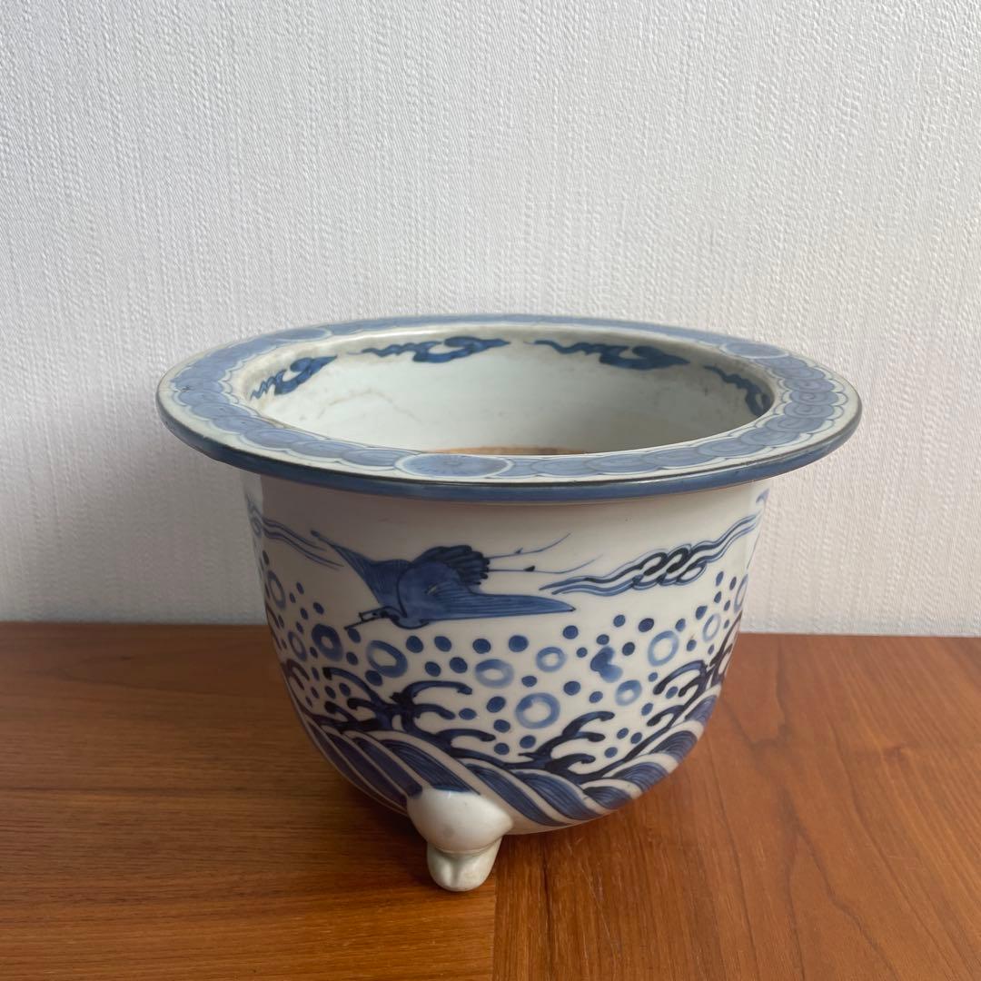 植木鉢　染付　骨董