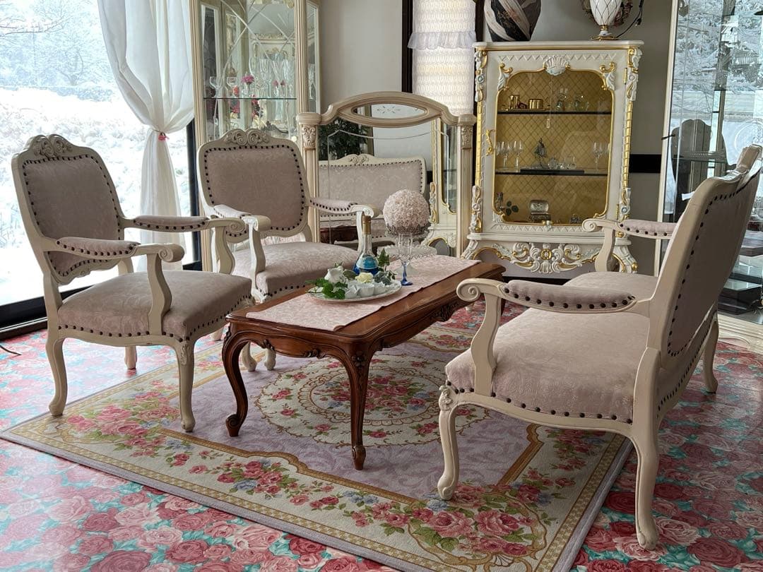 k075r118 白家具 姫系ソファセット 2人掛け・1人掛け×2台 クラシック