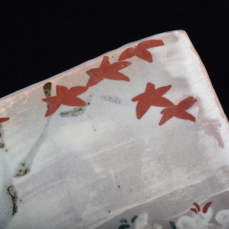 志野焼　虎渓山　水月窯　雲綿手　角皿　四客　共箱　V　R7624