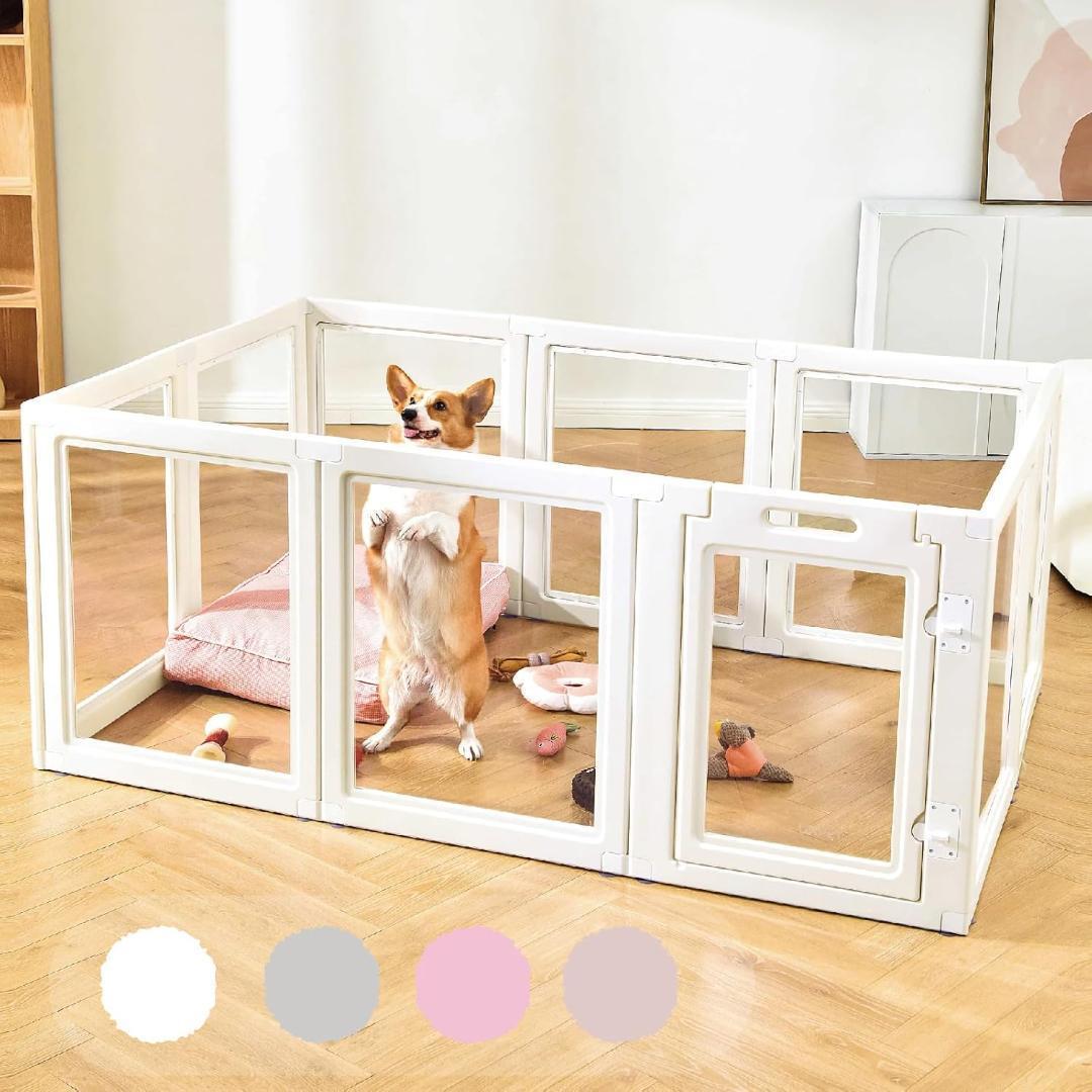 HAKOPE 圧迫感のないクリアサークル ペットサークル (6面パネルホワイト)