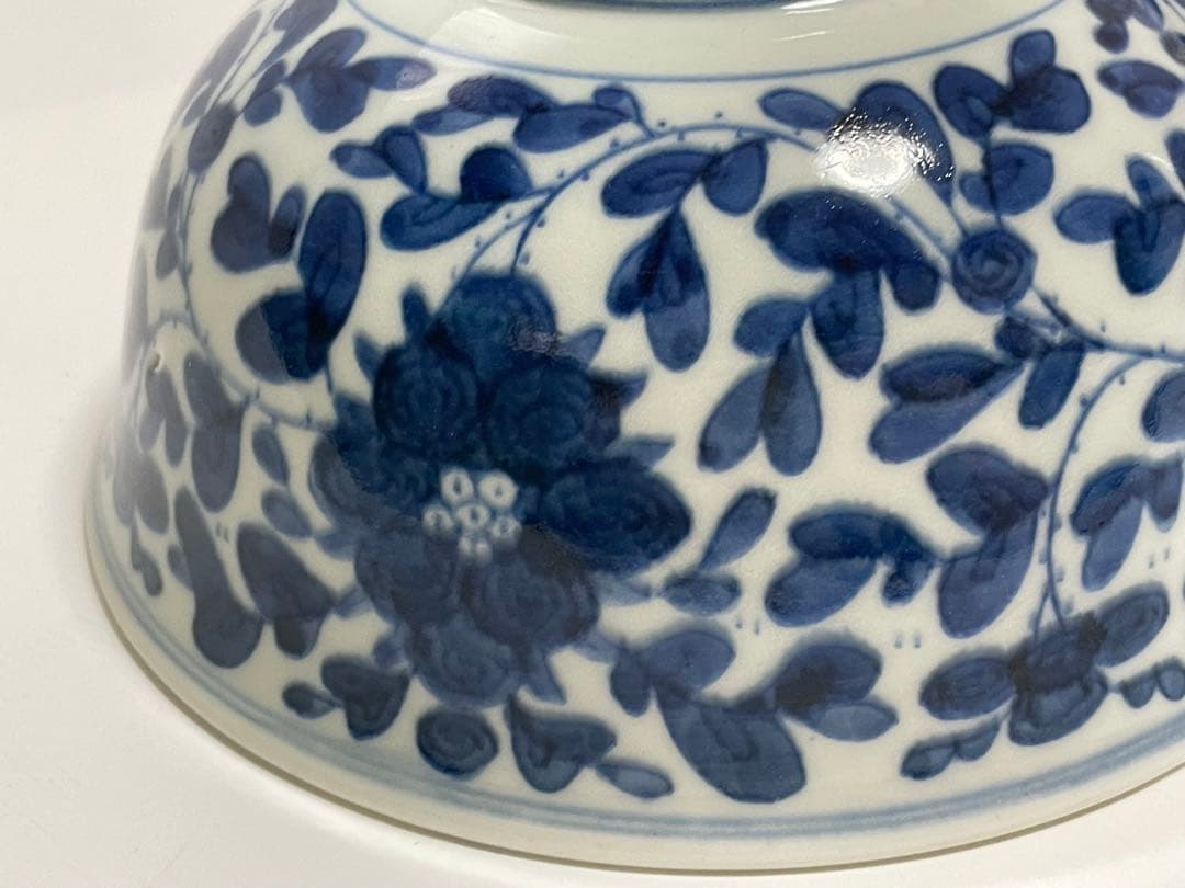 アンティーク　骨董　染付牡丹唐草文様　深鉢　丼　菓子鉢　古伊万里　亀山　亀山焼