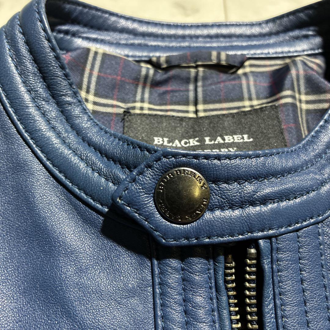 極美品　バーバリーブラックレーベル　ラムレザーレザー　ライダースジャケット　青