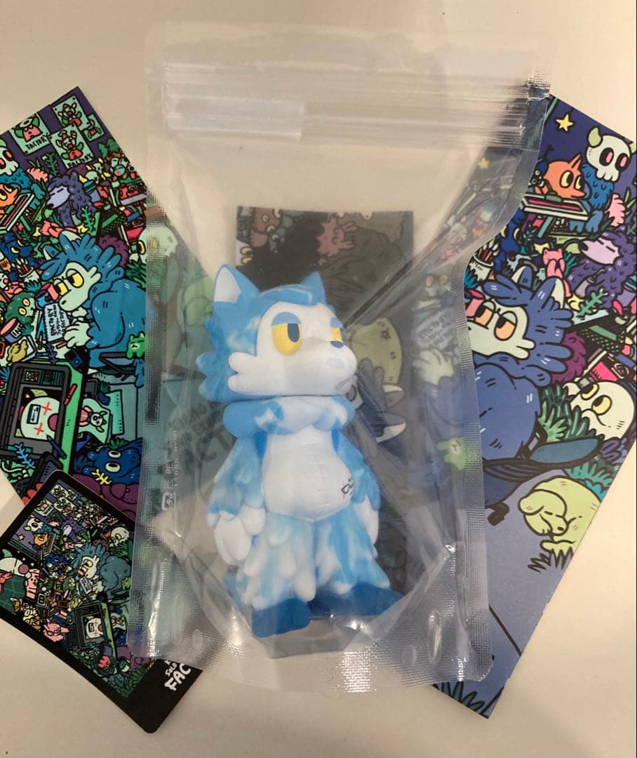 ★サイン入り・新品・送料込★あらいきりこ おおかみくん 青空 マーブル ソフビ