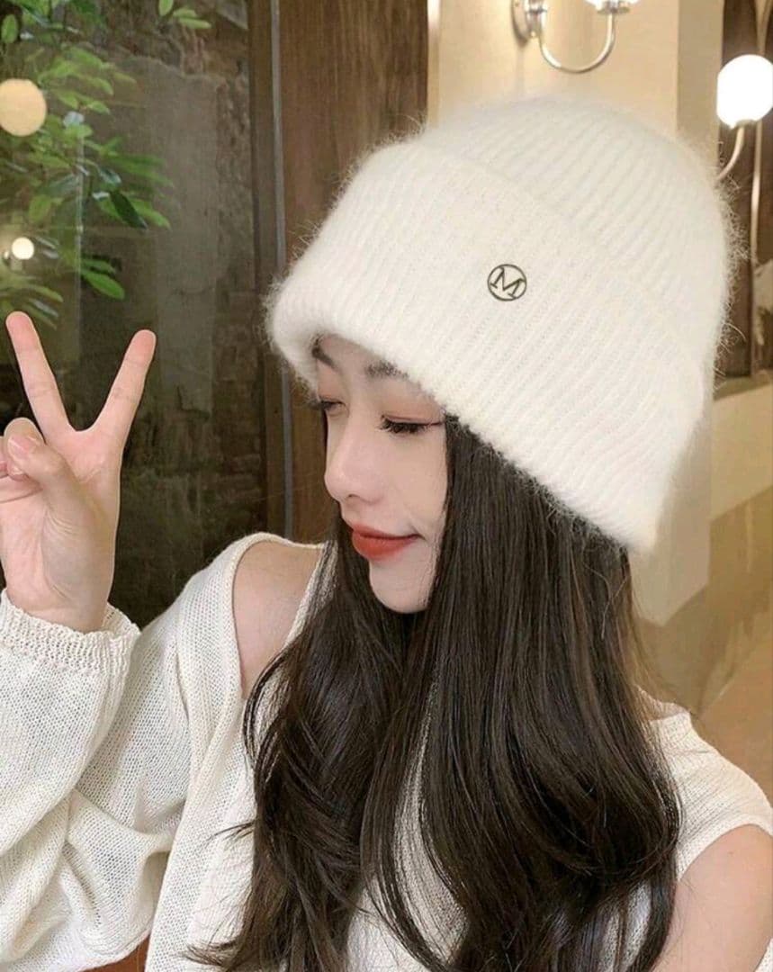 ウールニット帽 2個セット ホワイト・ブラック