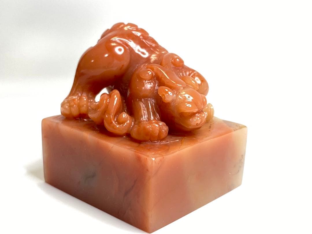 114 ラオス石　瑞獣貔貅　大印面　印材　印石　篆刻　書道　落款　雅号　箱付き