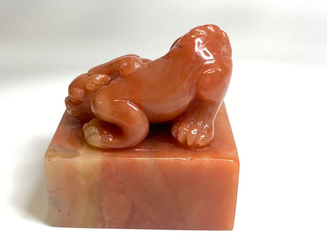 114 ラオス石　瑞獣貔貅　大印面　印材　印石　篆刻　書道　落款　雅号　箱付き