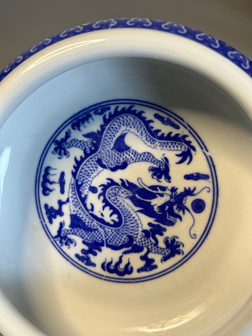 大清乾隆青花龍紋皿　筆洗書道旧家蔵出し、骨董品、縁起物、お守り、古美術
