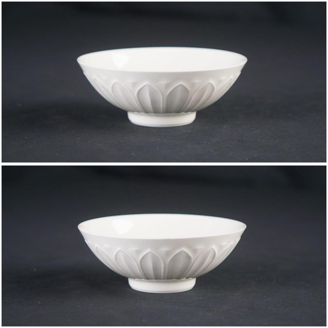 二代 加藤渓山 作 牙黄磁 しのぎ 茶碗 共箱 栞 茶道具