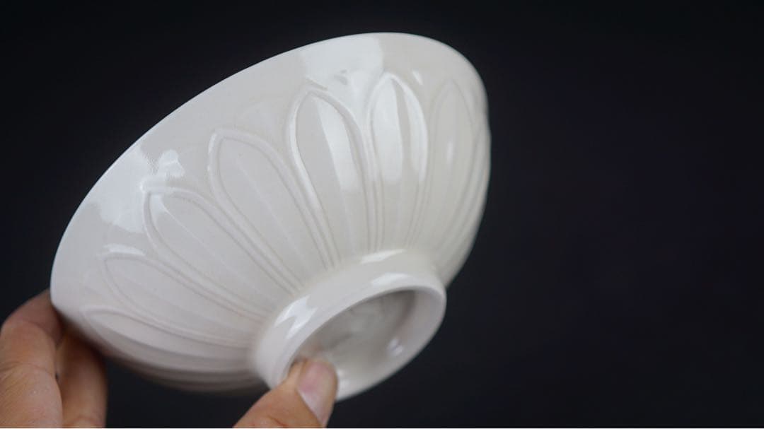 二代 加藤渓山 作 牙黄磁 しのぎ 茶碗 共箱 栞 茶道具