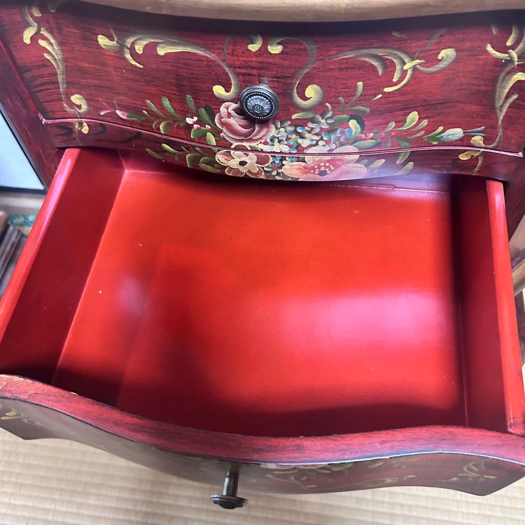 アンティーク調 ローズペイント 猫脚チェスト サイドテーブル