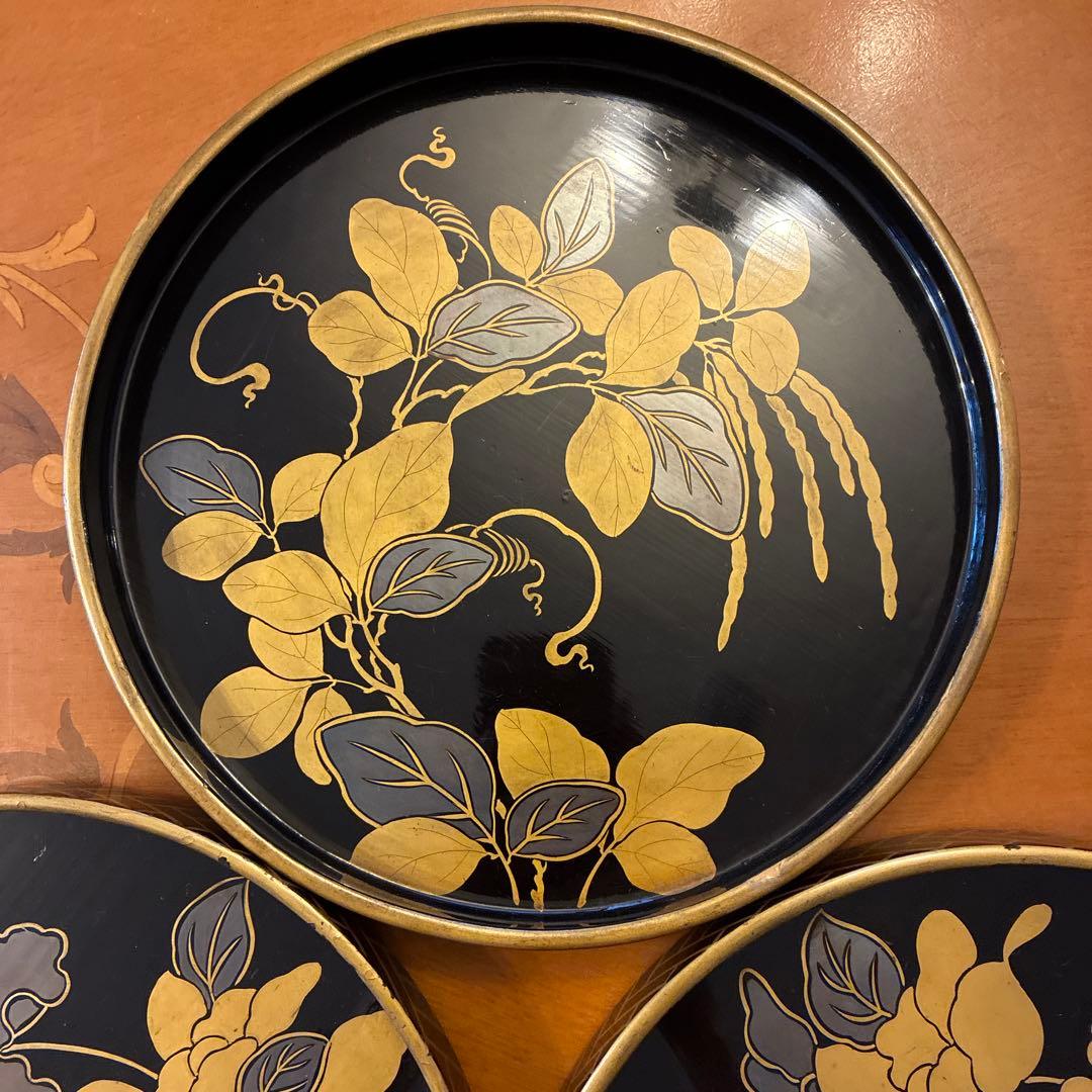 最終価格　漆器　丸盆　3枚　江戸期