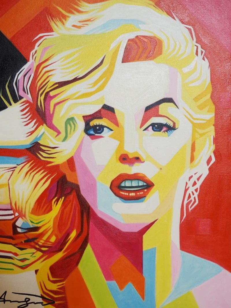 油絵　アンディ・ウォーホル　モンロー　人物画　F6　額付き　手描き　肉筆