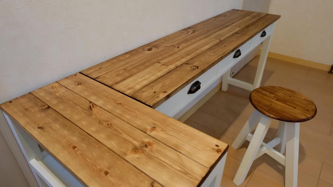 デスクのみ　ハンドメイド　アンティーク　作業台　ミシン台　長机　白茶