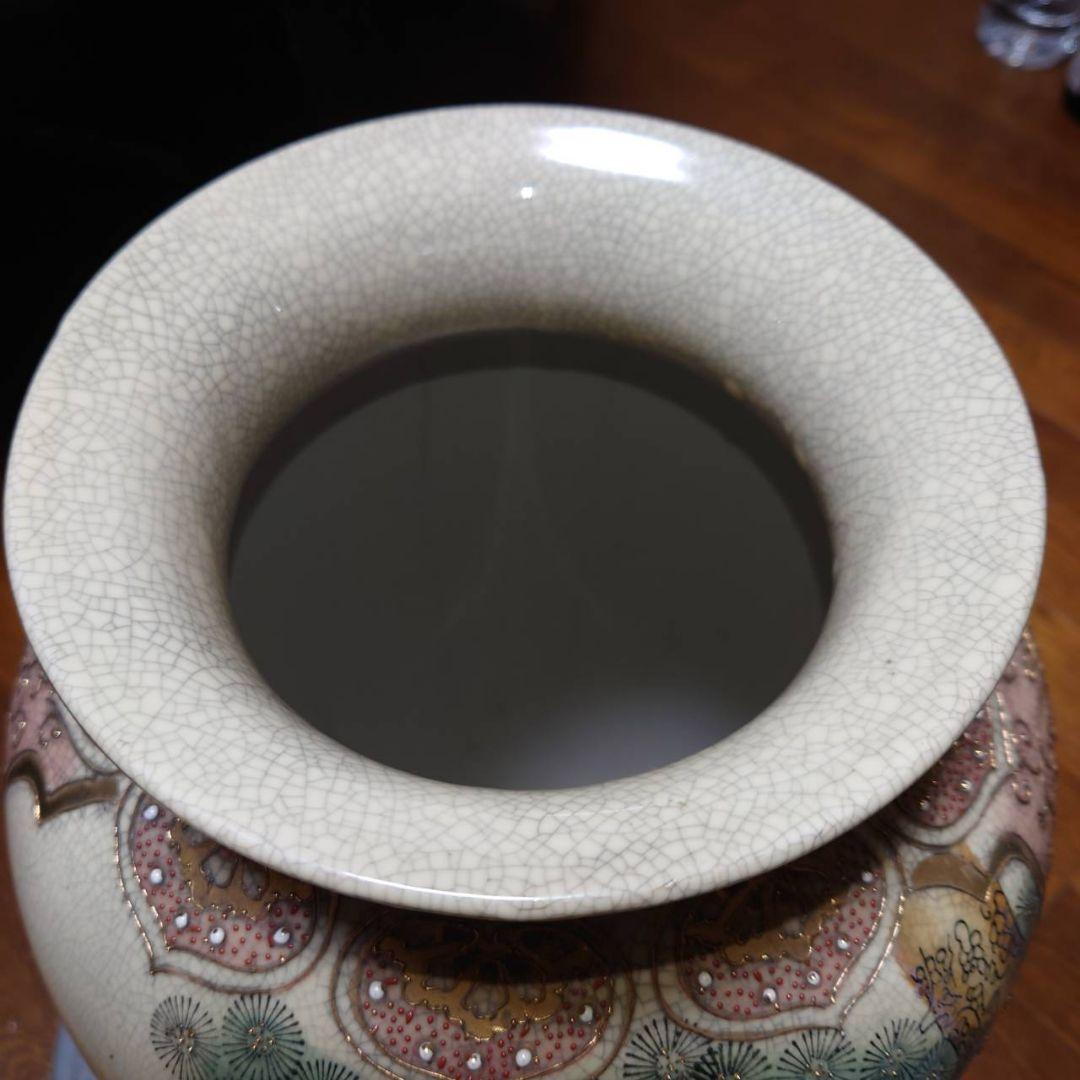 薩摩焼　古薩摩金襴手彩色　戦国武将図柄　大花瓶　古美術