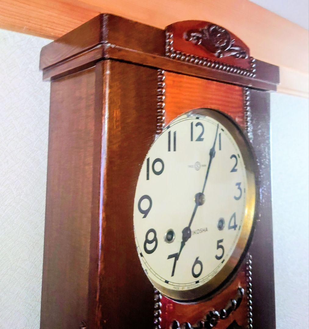 〈完動・美品〉精工舎　宮型ゼンマイ振り子掛時計　昭和レトロ　ボンボン時計　古時計