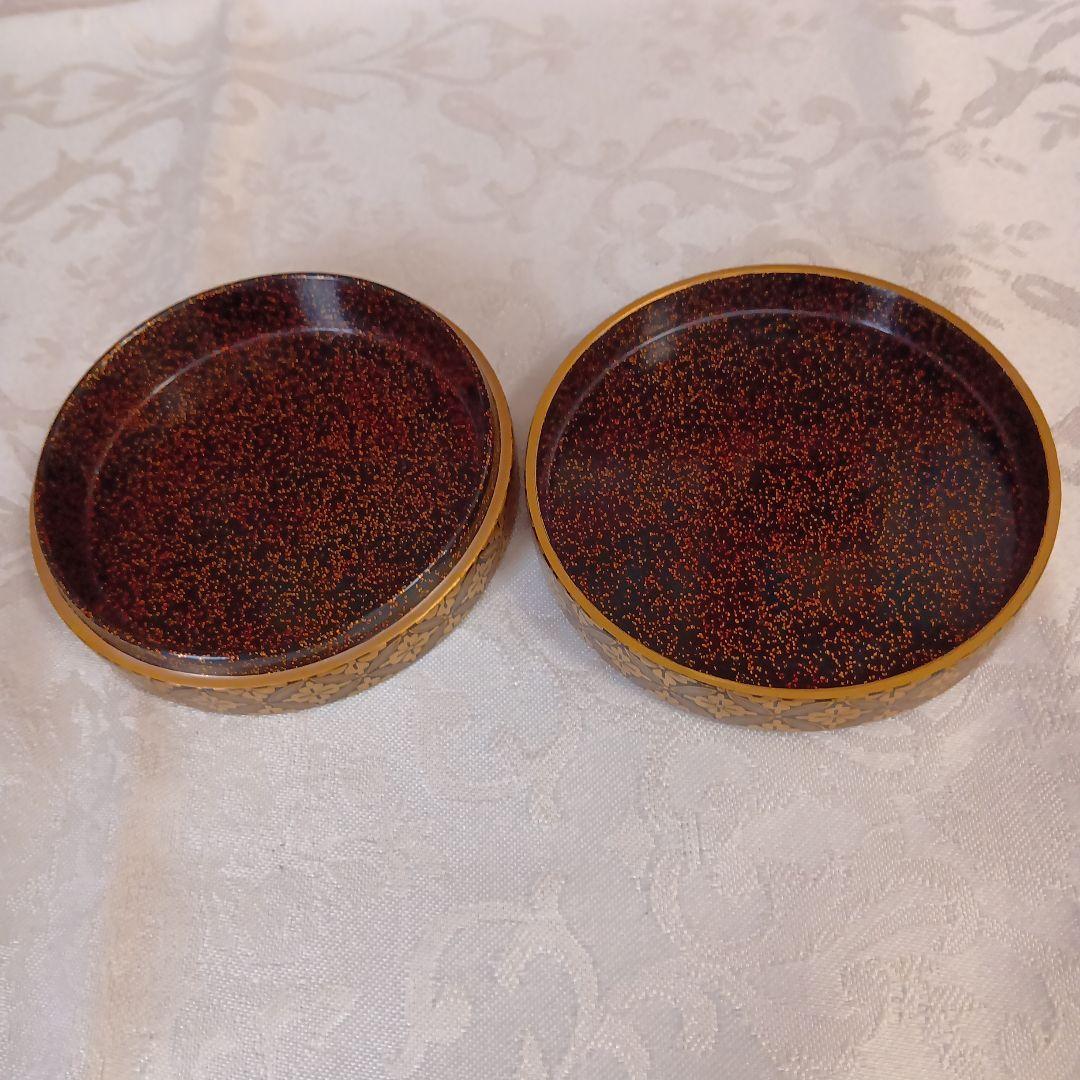 桐七宝　香合　金色 漆器 北浜芳雲　 木箱　黃布付き