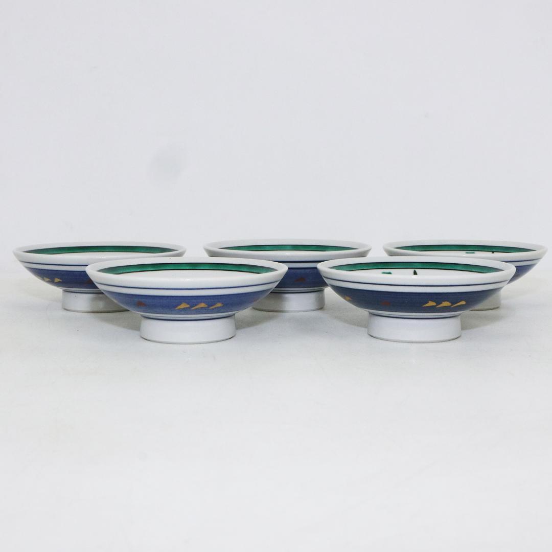 九谷焼 武腰敏昭 色絵九谷絵変り 酒盃 五客 共箱 酒器