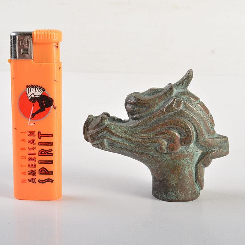 安一作　古銅青銅　龍首杖頭　共箱　N　6831