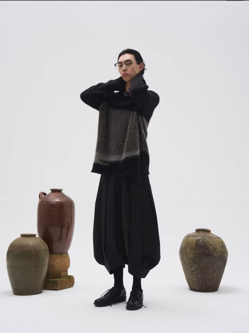 7440 37 1 プリーツ9部丈カーブランタンパンツ ワイドパンツ