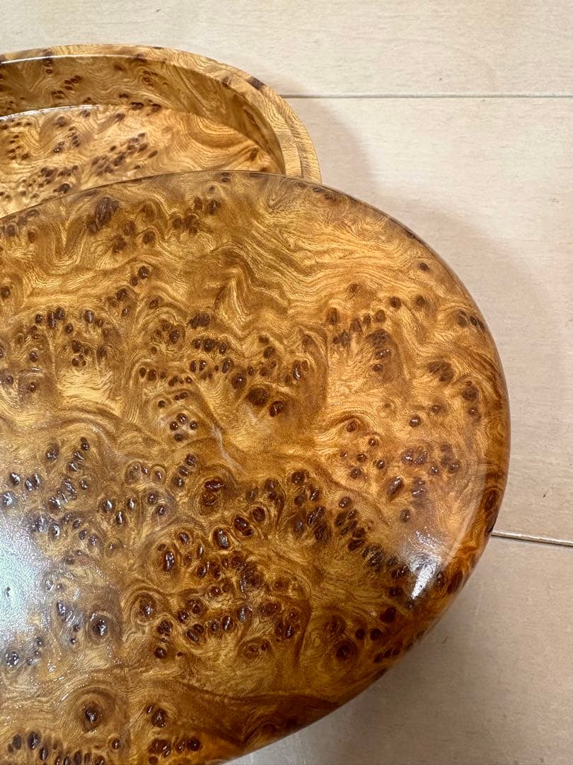 木製　菓子入れ　小物入れ　春楡瘤　欅　けやき　楡　白樺　瘤杢