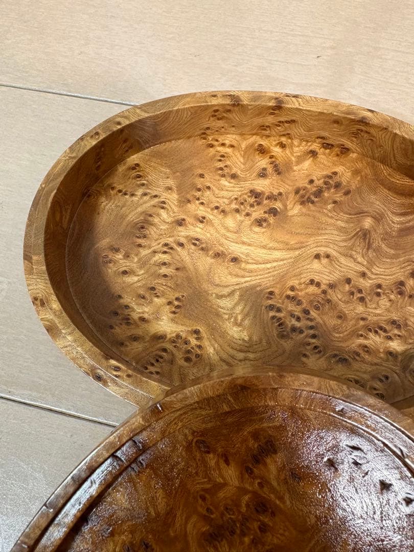 木製　菓子入れ　小物入れ　春楡瘤　欅　けやき　楡　白樺　瘤杢